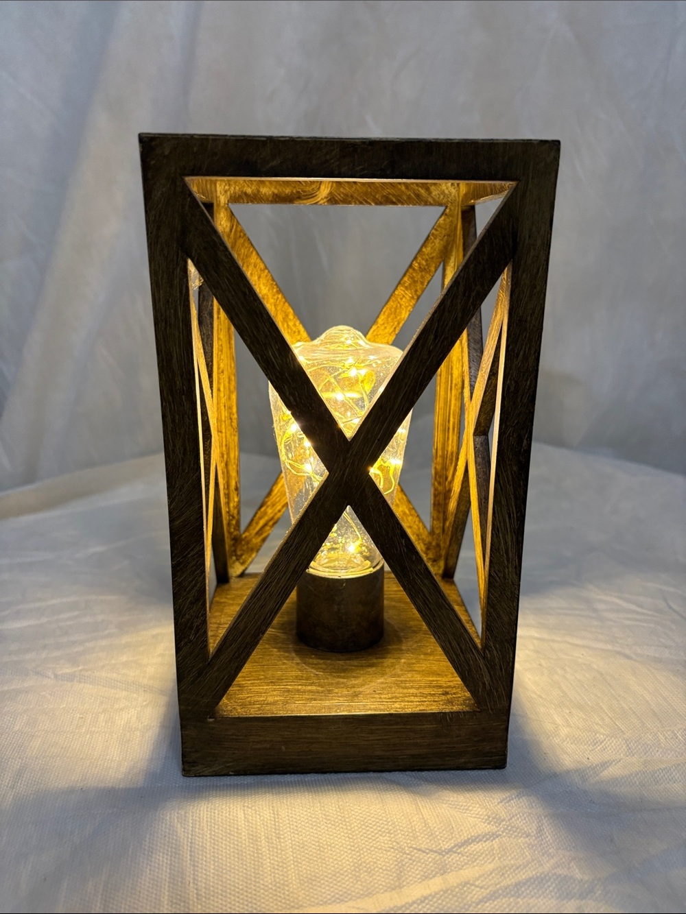 Wooden Lantern Table Lamp - Warm Brown Accent Light